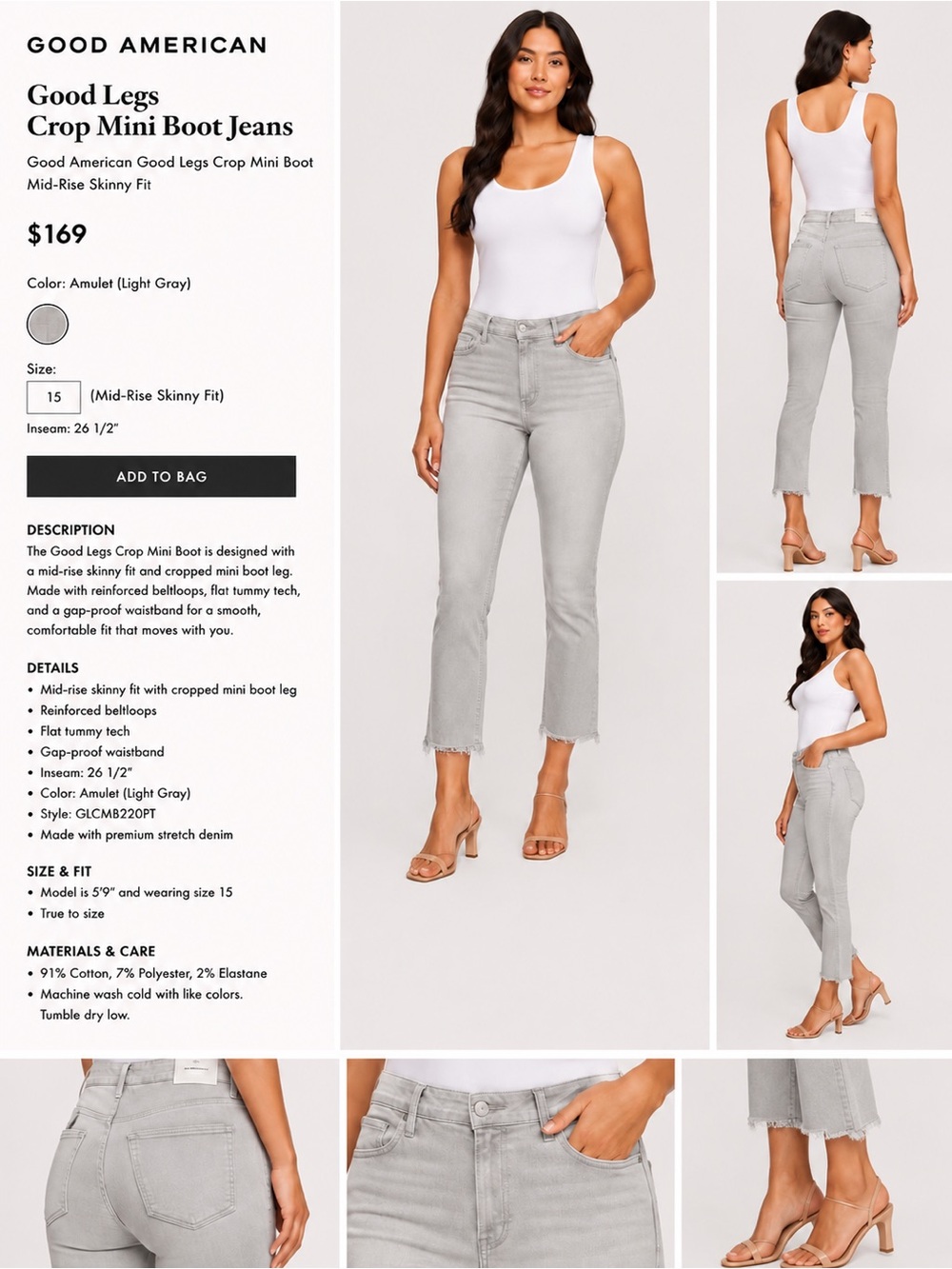 Good American Good Legs Crop Mini Boot Jeans — Amulet Light Gray